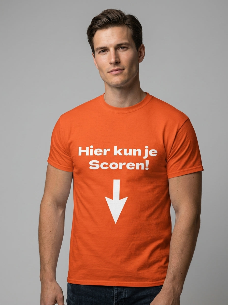 Hier Kun Je Scoren Oranje T-shirt