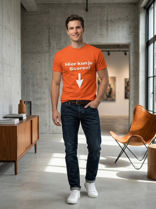 Hier Kun Je Scoren Oranje T-shirt